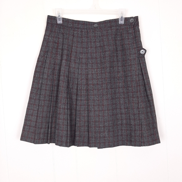 Vintage Dresses & Skirts - Vintage plaid wool blend pleated skirt fall winter dark light classic academia